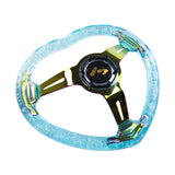 350MM Heart Light Blue Deep Dish Crystal Bubble Steering Wheel JDM Performance