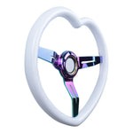 350mm 13.77" Universal Heart Shaped White Steering Wheel JDM Performance