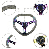 6-Hole 350MM Heart Black Deep Dish Vip Crystal Bubble Neo Spoke Steering Wheel JDM Performance