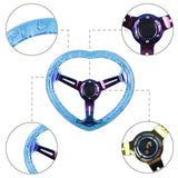 6-Hole 350MM Heart Blue Deep Dish Vip Crystal Bubble Neo Steering Wheel JDM Performance