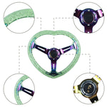 6-Hole 350MM Heart Green Deep Dish Vip Crystal Bubble Neo Spoke Steering Wheel JDM Performance