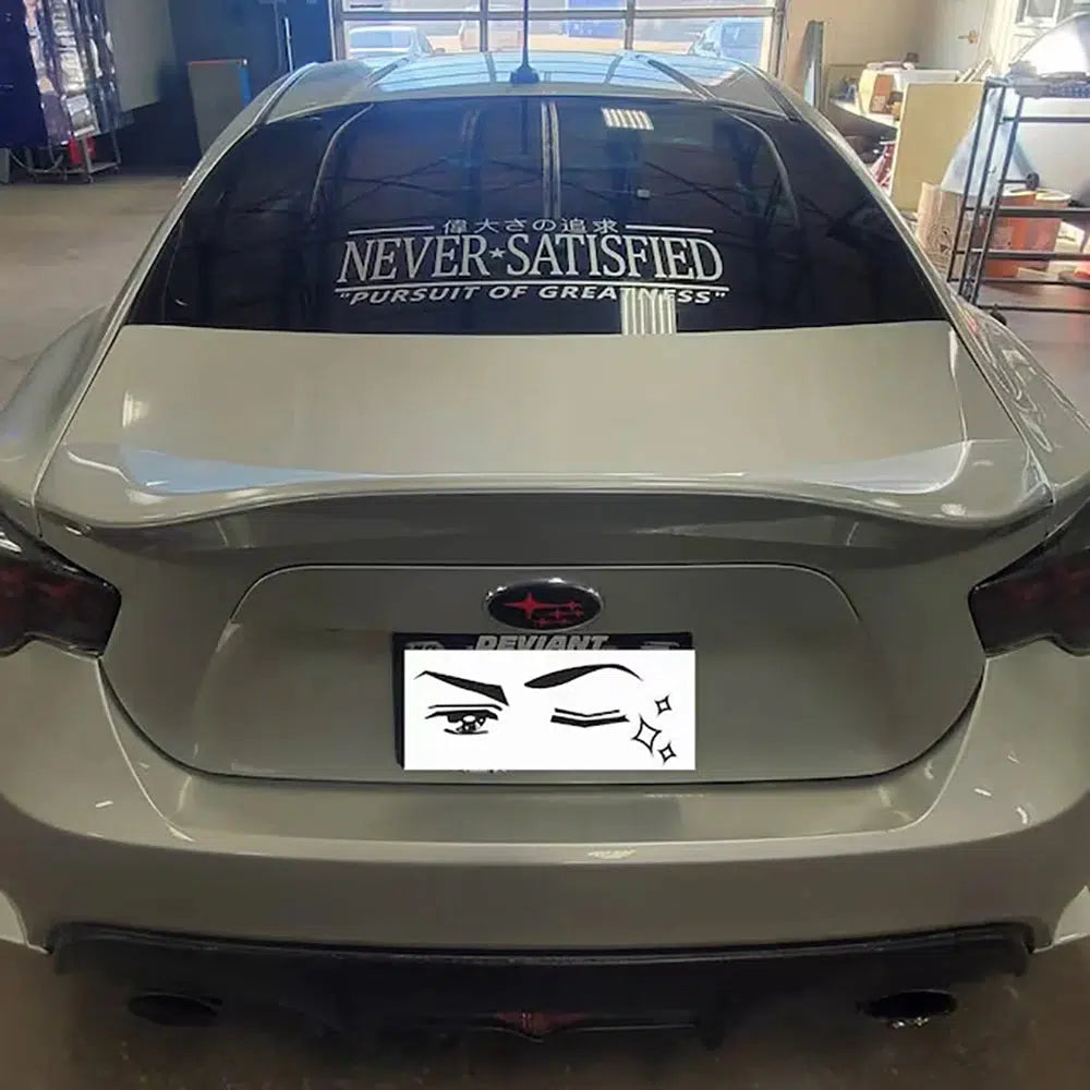 "NEVER SATISFIED" Vinyl Windshield Decal - 22" Wide For Cars, Trucks, Diesel, JDM (Oracal Material)