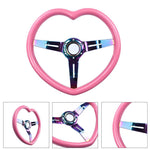 350mm 13.77" Universal Heart Shaped Pink Racing Steering Wheel JDM Performance