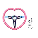 350mm 13.77" Universal Heart Shaped Pink Racing Steering Wheel JDM Performance
