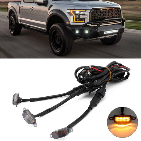 Smoked Lens Amber LED Lamp Raptor Front Grille Running Light fit Ford F-150 JDM Performance