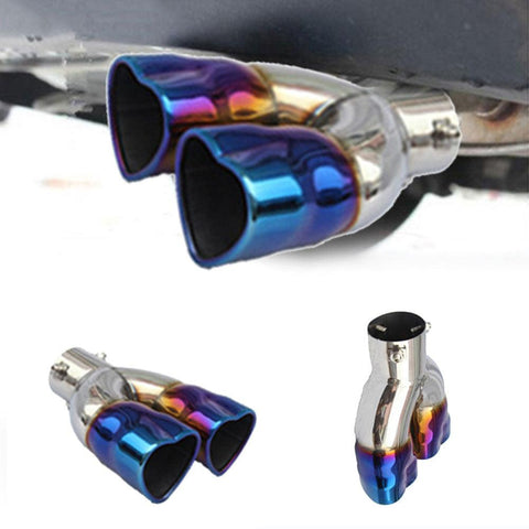 Dual Burnt Blue Heart Shaped Stainless Steel Exhaust Pipe Muffler Tip JDM Performance