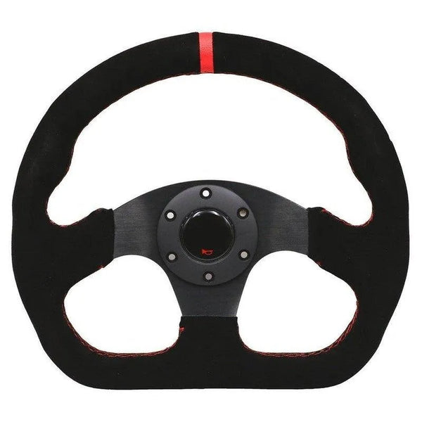 13" Red Suede Racing Steering Wheel - Flat Design
