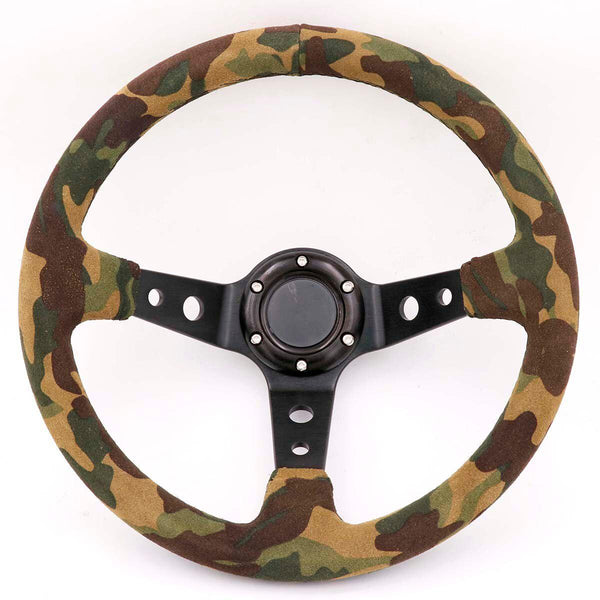 14inch Camo Suede Leather Deep Dish Drift Sport Steering Wheel