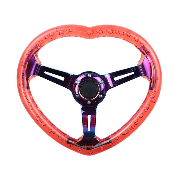 350MM Heart Red Deep Dish Crystal Bubble Neo Spoke Steering Wheel JDM Performance