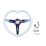 350MM Heart Shaped White Steering Wheel