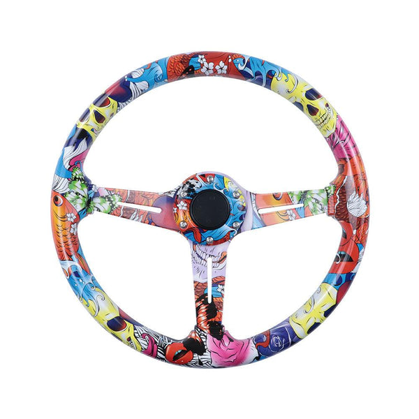 350MM Stickerbomb Deep Dish 6 Holes Steering Wheel JDM Performance