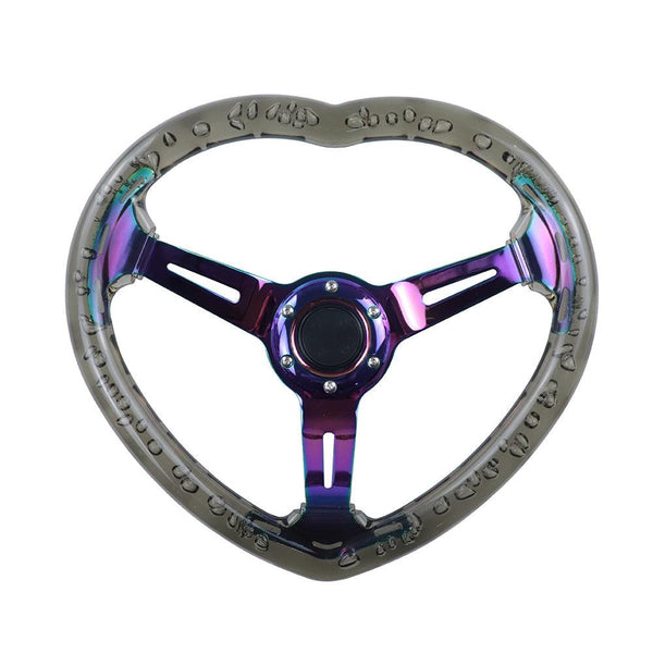 6-Hole 350MM Heart Black Deep Dish Vip Crystal Bubble Neo Spoke Steering Wheel JDM Performance