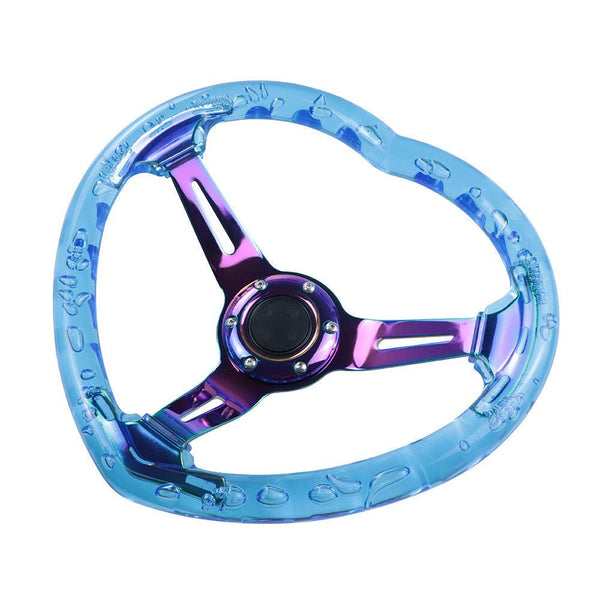 6-Hole 350MM Heart Blue Deep Dish Vip Crystal Bubble Neo Steering Wheel JDM Performance