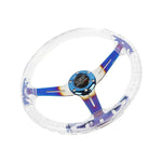 6-Hole 350mm Deep Dish Vip Clear Crystal Bubble Burnt Blue Steering Wheel JDM Performance