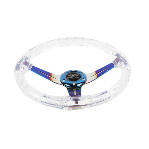 6-Hole 350mm Deep Dish Vip Clear Crystal Bubble Burnt Blue Steering Wheel JDM Performance