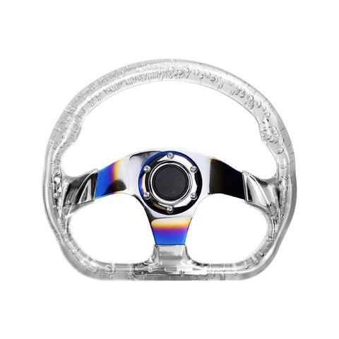 6-Hole 350mm Deep Dish Vip Teal Crystal Bubble Burnt Blue Steering Wheel JDM Performance