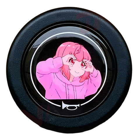 Anime Eyes Pink Girl Horn Button