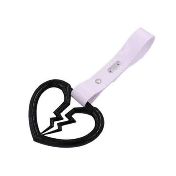 Black Broken Heart Tsurikawa White PVC Strap JDM Performance