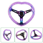 6-Hole 350MM Heart Purple Deep Dish Vip Crystal Bubble Steering Wheel JDM Performance