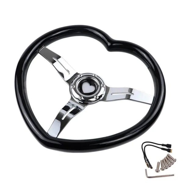 Heart Shaped Chrome Steering Wheel 350MM