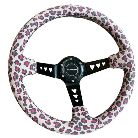 Leopard Embroidered Suede Leather Steering Wheel