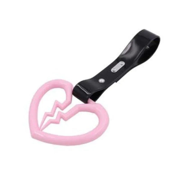 Pink Broken Heart Tsurikawa Black PVC Strap JDM Performance