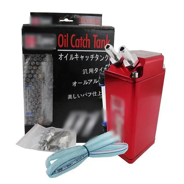 Square Engine Oil Catch Tank Can Reservoir Race Red 0.7L 10mm