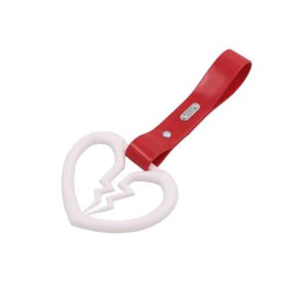 White Broken Heart Tsurikawa Red PVC Strap JDM Performance