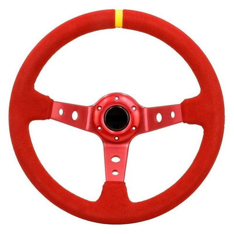 Aftermarket 14 inch Steering Wheel Deep Dish Red Suede-JDM Performance