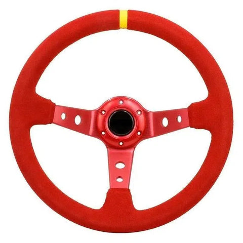 14 inch Steering Wheel Deep Dish Red Suede