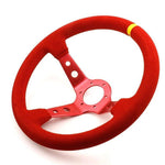 Aftermarket 14 inch Steering Wheel Deep Dish Red Suede JDM Performance