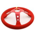 14 inch Steering Wheel Deep Dish Red Suede