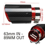 2.5'' 63MM-89MM Red Carbon Fiber S/S Muffler Tip