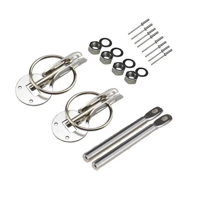 Universal JDM Red Aluminum Hood Pin Kit – Racing Bonnet Lock With Lanyards