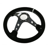 Aftermarket Universal Black Suede Steering Wheel 14 inch JDM Performance