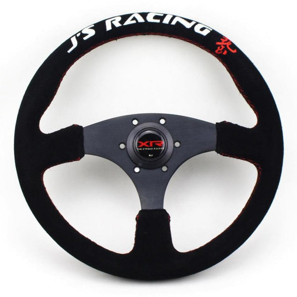 J Racing Steering Wheel Suede Flat 14" Red Stitch JDM Performance