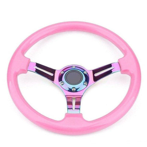 Modern Design ABS Deep Dish Steering Wheel 14inch Pink JDM Performance