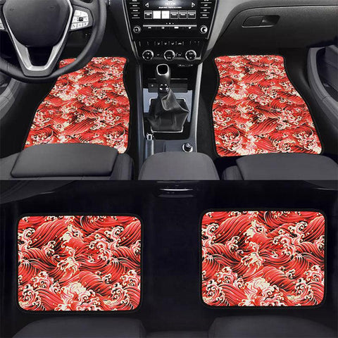 Sakura Wave Racing Red Fabric Car Floor Mats Interior Carpets JDM Performance