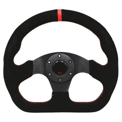Universal Aftermarket 13inch Racing Flat Red Suede Steering Wheel-JDM Performance