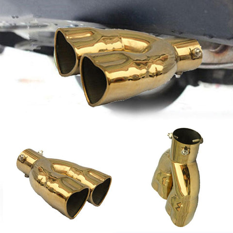 Dual Gold Heart Shaped Stainless Steel Car Exhaust Pipe Muffler Tip Trim JDM Performance
