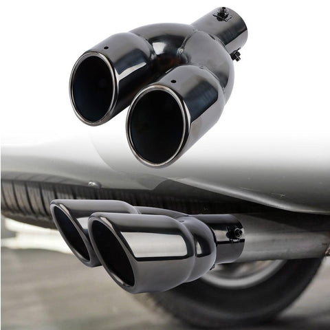 Universal Dual Gunmetal Round Stainless Steel Car Exhaust Pipe Muffler Tip JDM Performance