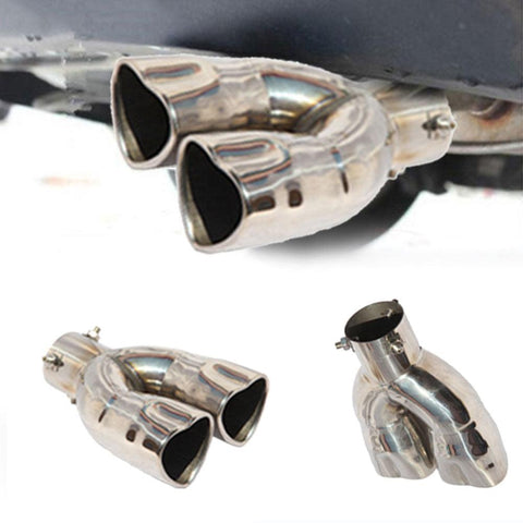 Dual Silver Heart Shaped Stainless Steel Exhaust Pipe Muffler Tip Trim JDM Performance